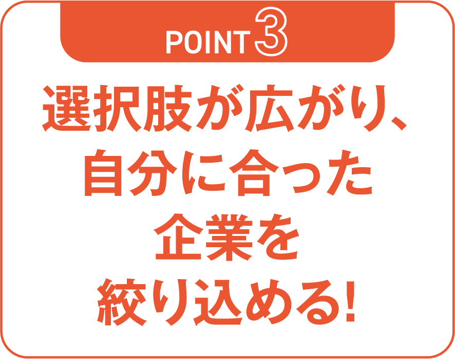 選択肢が広がり、自分に合った企業を絞り込める！
